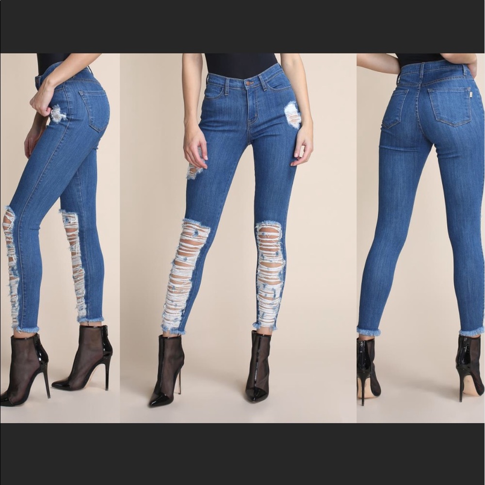 High-Waisted Ripped Up Skinny Jeans